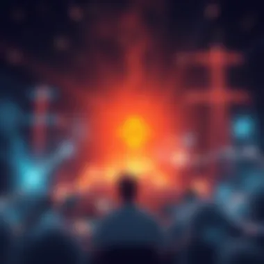 A visual representation of Binance providing crypto aid to a country suffering from electricity and internet outages, showing a community coming together with digital devices and infrastructure restor...