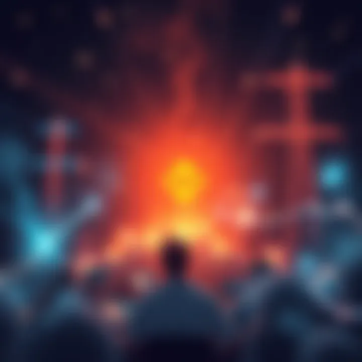 A visual representation of Binance providing crypto aid to a country suffering from electricity and internet outages, showing a community coming together with digital devices and infrastructure restor...