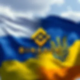 Illustration showing Binance logo with a backdrop of Ukraine and Russia flags, highlighting the data sharing issue during conflict