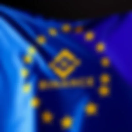 Binance logo in front of the EU flag, symbolizing regulatory challenges in Europe