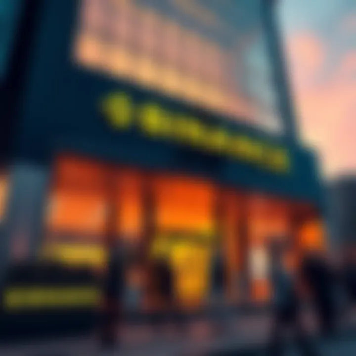 Exterior view of Binance headquarters sign with people in front discussing regulations