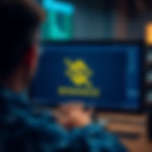 Binance stops EUR bank transfers A person looking at a computer screen with the Binance logo and a crossed-out EUR symbol, indicating the discontinuation of EUR deposits via bank transfers.