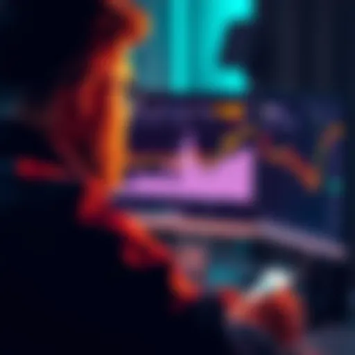 A person looking at a computer screen displaying the Binance trading platform, with highlighted concerns about Bitcoin trading