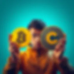 A person holding two crypto logos, Binance and Coinbase, looking confused about which to choose amid regulatory changes