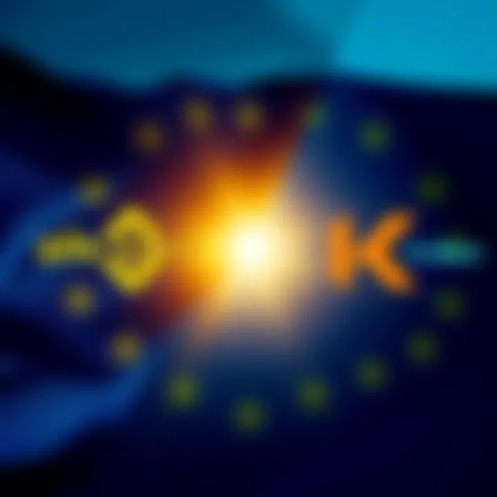 Binance vs Kraken in the EU A graphic showing the logos of Binance and Kraken with a backdrop of the European Union flag, illustrating their market differences.