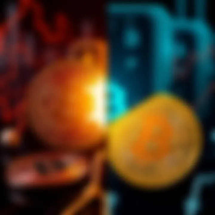 Visual representation of the debate between BIP-110 and Bitcoin Core, featuring graphics of Bitcoin symbols and a split background showing contrasting views.
