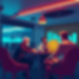 A group of people discussing heatedly over Bitcoin and Lukecoin in a casual setting