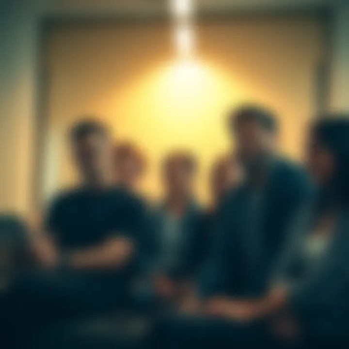 A group of diverse individuals over 35 sharing stories and experiences about living with bipolar disorder in a supportive setting.