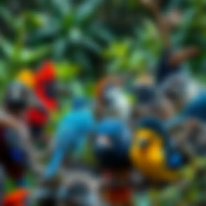 Various birds interacting in a vibrant ecosystem, showcasing their behaviors and impact on the environment.