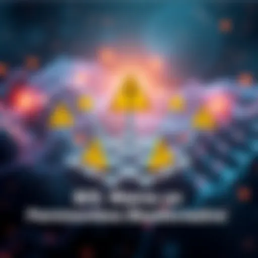 A graphic showing a divided blockchain structure with warning signs, highlighting economic limitations and governance issues in public permissionless blockchains, alongside a representation of a regul...