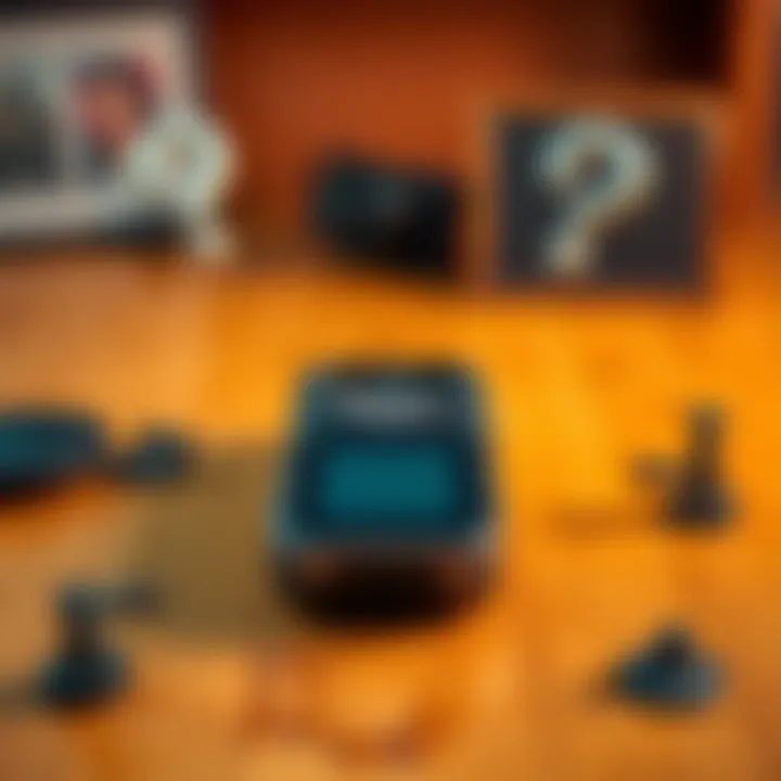 A close-up of the Bitaxe Gamma 601 gadget on a wooden table, surrounded by question marks to symbolize safety concerns.