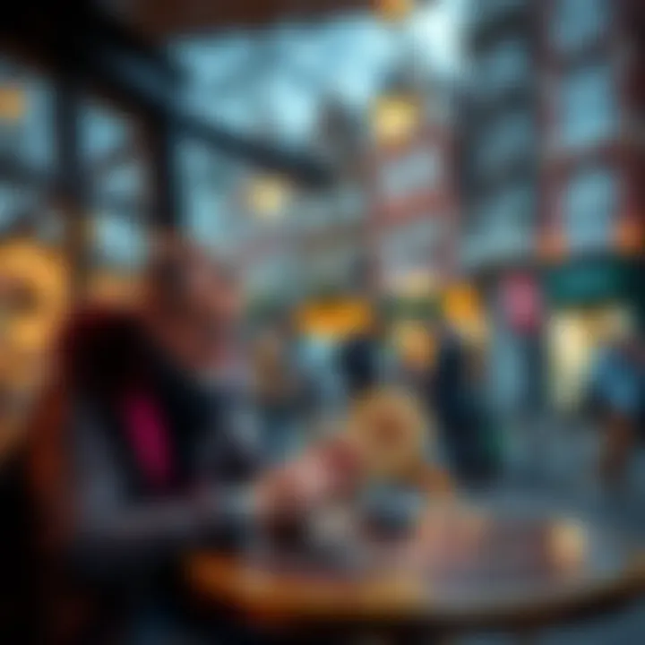 A traveler making a Bitcoin payment at a café in Amsterdam with a smartphone and wallet app open