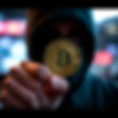 A close-up of a person holding a Bitcoin in their hand, symbolizing the acquisition of cryptocurrency anonymously.