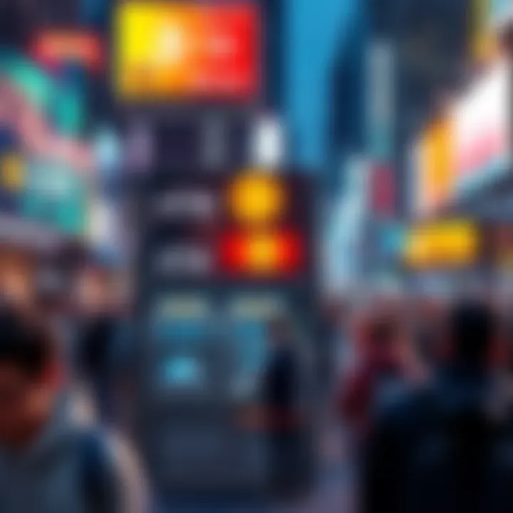 A Bitcoin ATM located in a crowded urban area with people using it
