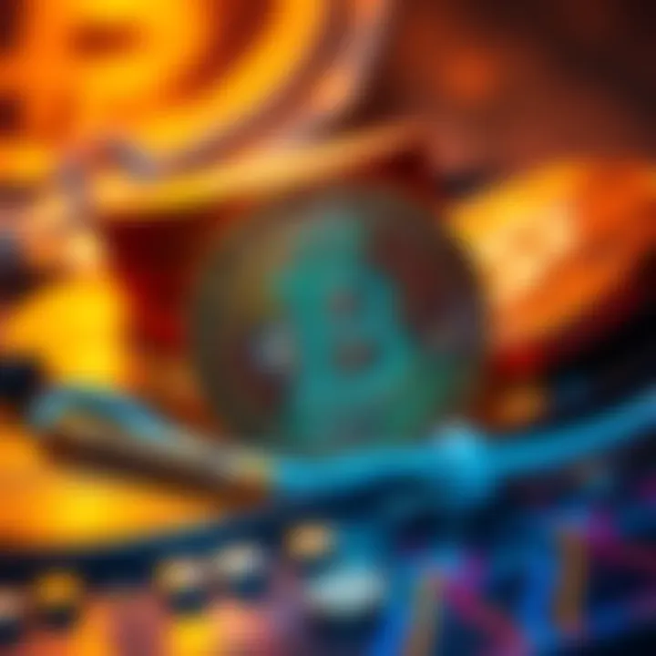 A graphic showing bitcoin symbols with a dollar sign, representing loans backed by cryptocurrency.