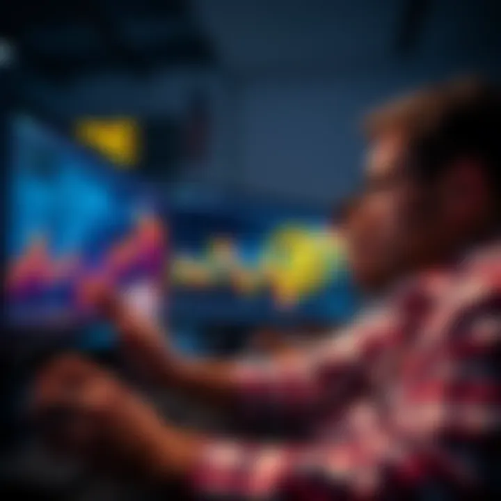 Graph showing Bitcoin price drop with worried investors looking at their screens