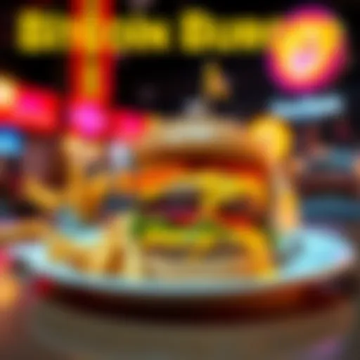 A delicious Bitcoin Burger served on a plate with fresh ingredients and a side of fries