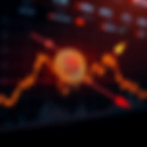A line chart showing Bitcoin price trends approaching its all-time high, with arrows indicating potential investment opportunities and risks.