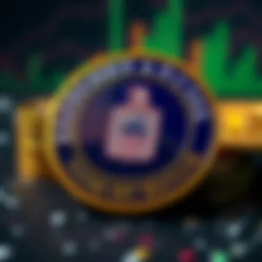 A visual representation of Bitcoin symbols alongside a CIA emblem, highlighting the theory of government involvement in cryptocurrency.