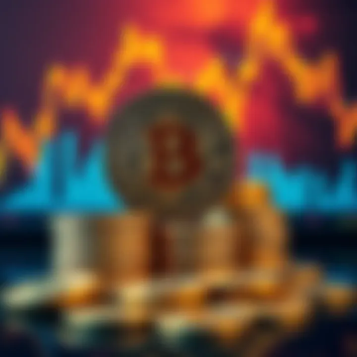 A representation of Bitcoin coins stacked with a backdrop of financial charts, symbolizing its role as collateral for loans.