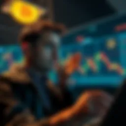 A worried investor looking at Bitcoin charts, pondering the community's understanding of the currency
