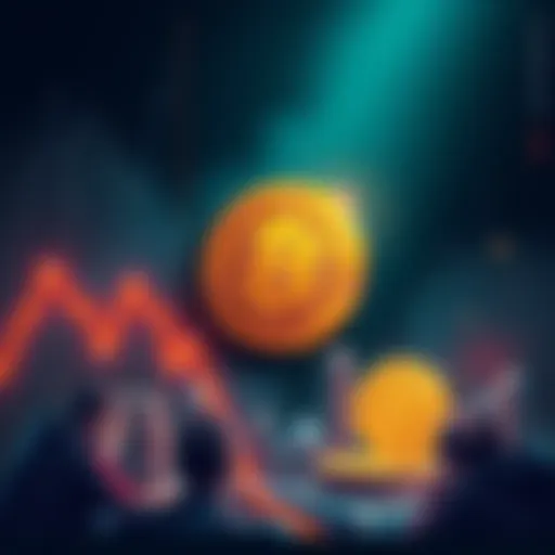 An illustration showing a downward trend graph with Bitcoin symbol, highlighting the recent price drop to $82K and stressed investors, including Andrew Tate.