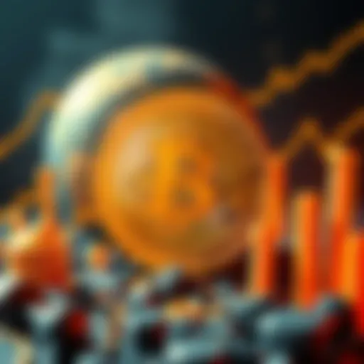 Bitcoin as digital gold A golden Bitcoin surrounded by symbols of war, inflation, and energy crises like a globe and rising graph lines