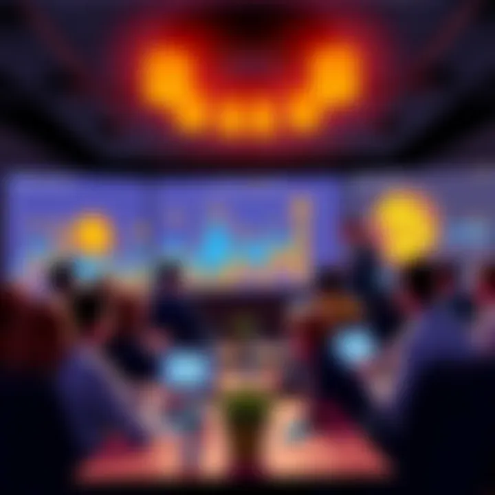 Bitcoin Discussion Forum People engaging in a lively discussion about Bitcoin with charts and graphs in the background