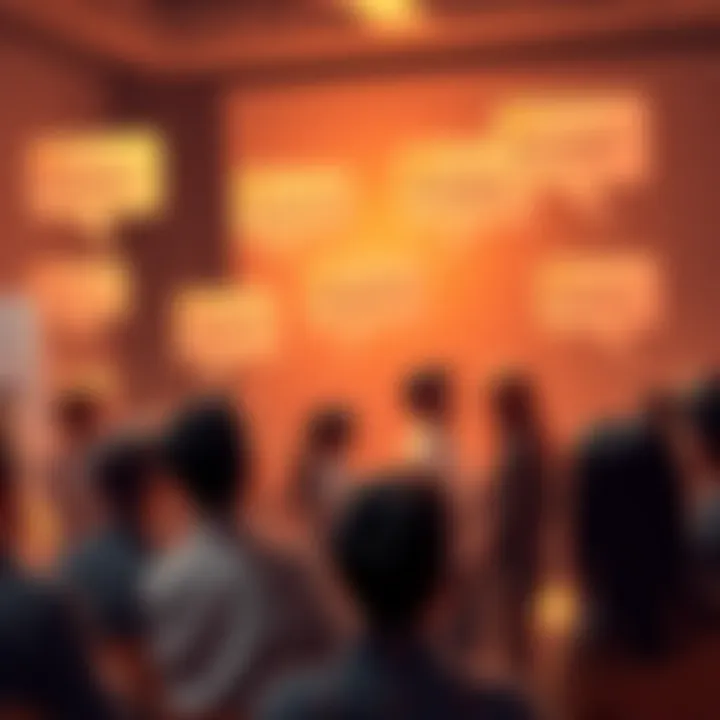 A group of people engaged in a lively discussion about Bitcoin, with text bubbles showcasing questions and comments.