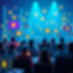 A vibrant online community engaging in Bitcoin discussions with chat bubbles and computer screens