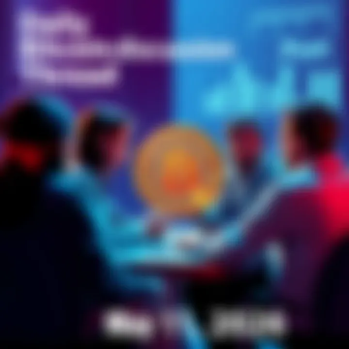 Graphic showing a group of people engaging in a discussion about Bitcoin