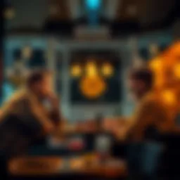 A group of people engaged in conversation about Bitcoin at a coffee shop