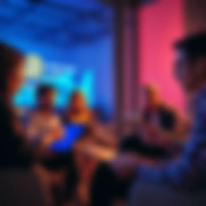 A group of people discussing Bitcoin with laptops and tablets