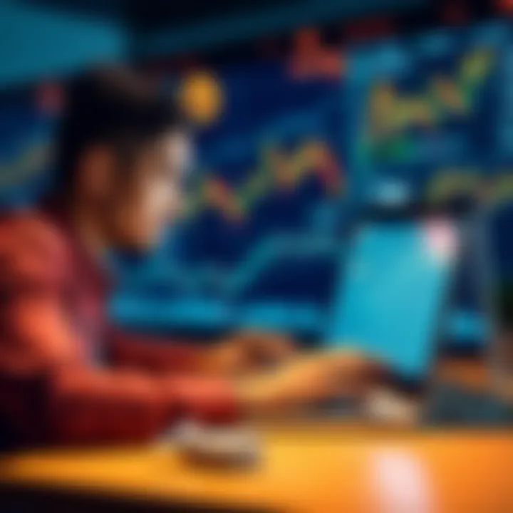 A person analyzing Bitcoin ETF options on a laptop with charts and graphs in the background.