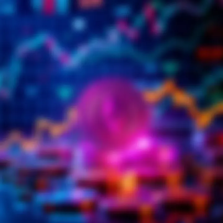 A chart showing the declining trends of Bitcoin and Ethereum prices with a background of a digital currency theme