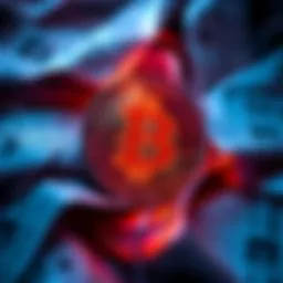 A Bitcoin symbol dimming in brightness, surrounded by news articles and social media posts discussing cryptocurrency.