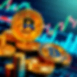 A digital representation of Bitcoin coins next to financial charts and graphs, showcasing its role in modern finance.