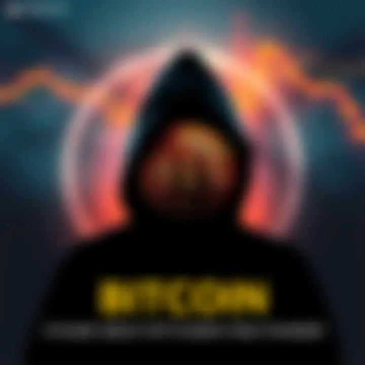 A shadowy figure with a Bitcoin symbol behind them, representing the mystery of Bitcoin's true founder.