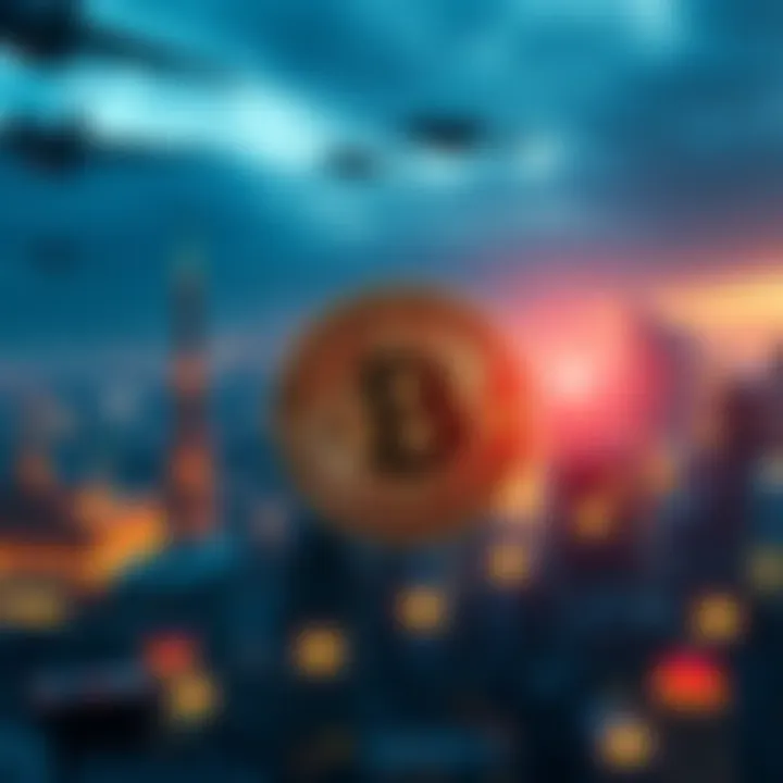 A visual representation of Bitcoin symbolizing freedom money, with global landmarks in the background.