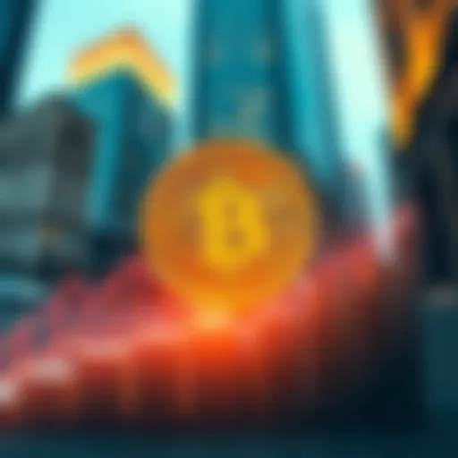 A chart showing Bitcoin's significant rise in value over a traditional asset comparison, with a background of financial buildings indicating mainstream acceptance.