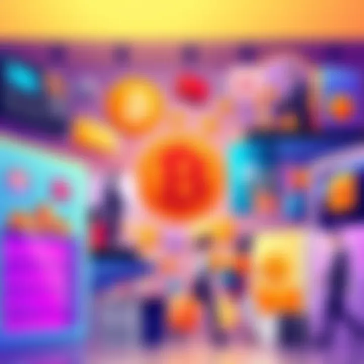 Exploring Shopping Possibilities with Bitcoin A vibrant illustration showcasing various items one can buy with Bitcoin gift cards, including electronics, luxury goods, and experiences, all depicted through diverse shopping scenes.