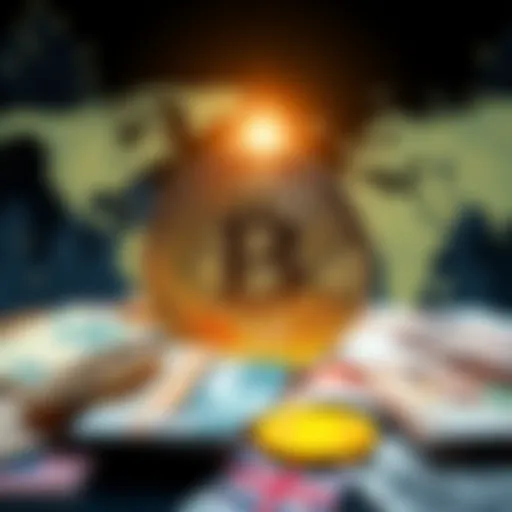 A Bitcoin symbol surrounded by various world currencies, highlighting its influence on the global financial market in 2025.