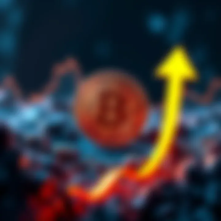 Graphic showing Bitcoin logo with an upward arrow indicating price growth due to halving event