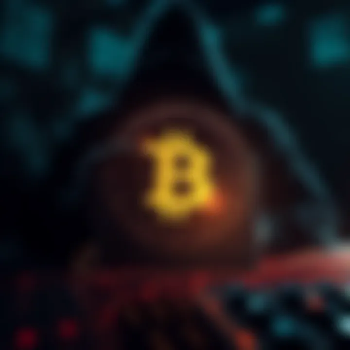 A darkened digital wallet icon with a shadowy figure in the background symbolizing theft