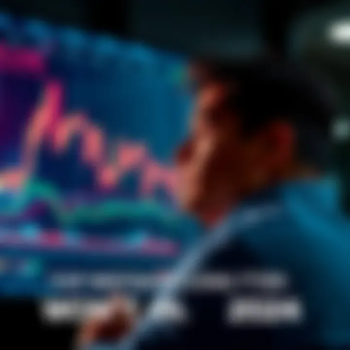 A person looking thoughtfully at a digital chart showing Bitcoin trends, symbolizing past trading mistakes