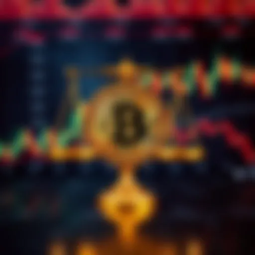 A graphic showing the Bitcoin symbol with scales balancing intrinsic and instrumental value, set against a financial backdrop.
