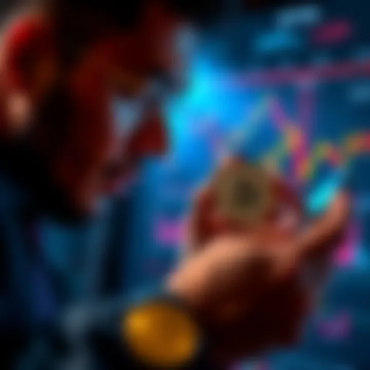 Bitcoin investment concept A person examining Bitcoin coins and charts, considering an investment decision in 2026.
