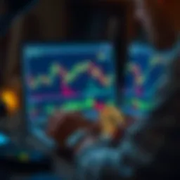 Person analyzing Bitcoin price charts on a laptop with graphs and indicators