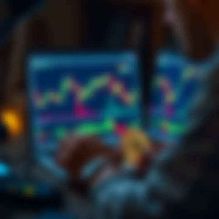 Person analyzing Bitcoin price charts on a laptop with graphs and indicators