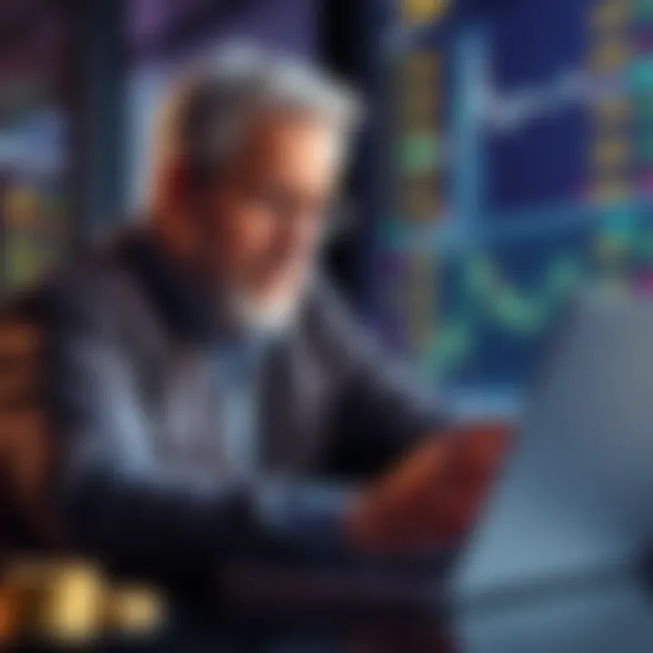 A seasoned investor analyzing Bitcoin market trends on a laptop